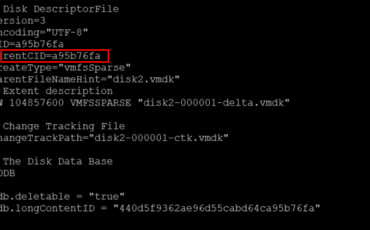 ParentCID of disk2-000001.vmdk