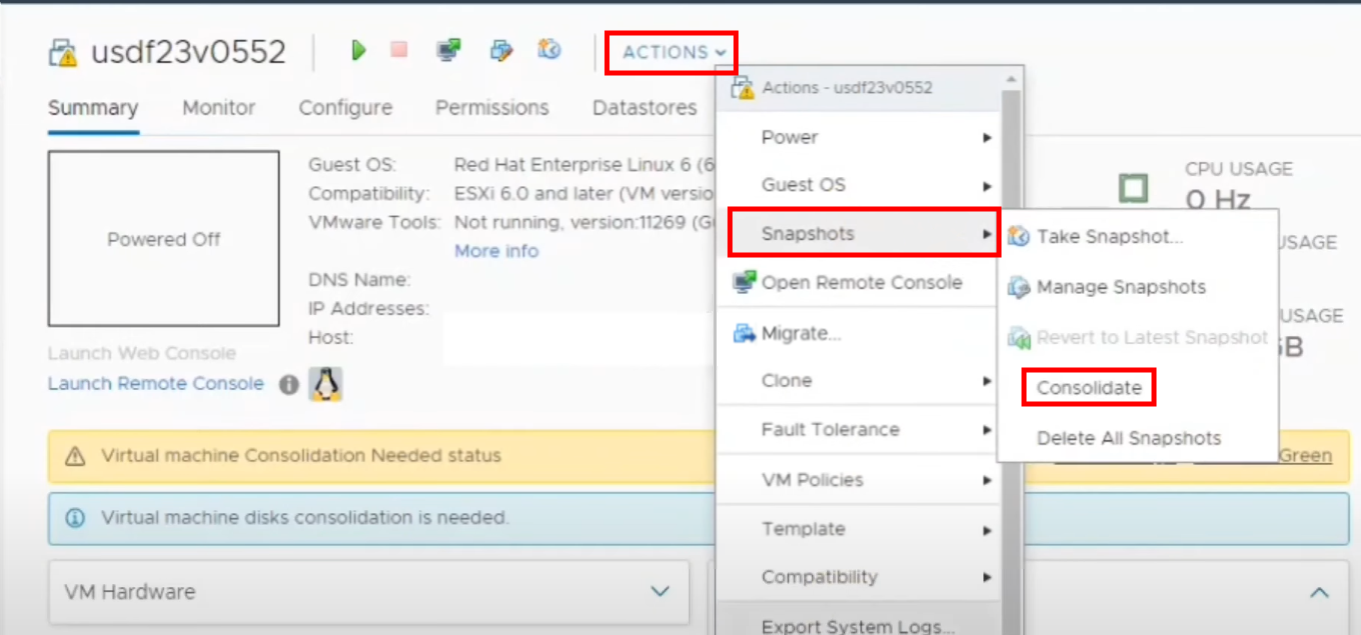 Steps to consolidate VM disks.