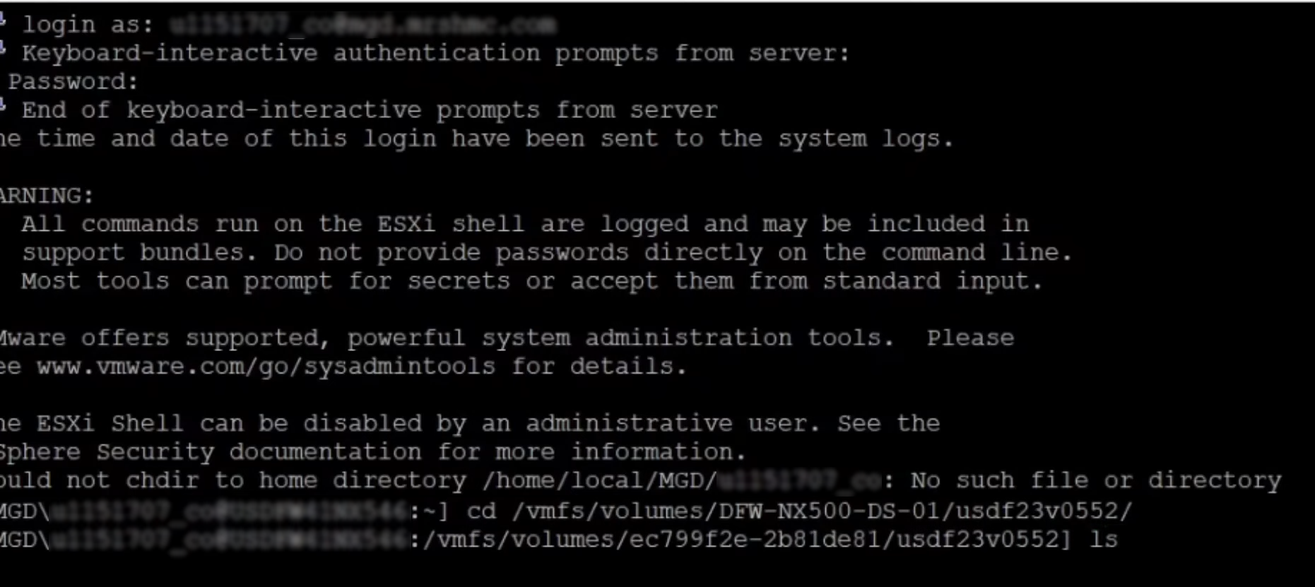 Terminal interface with commands.