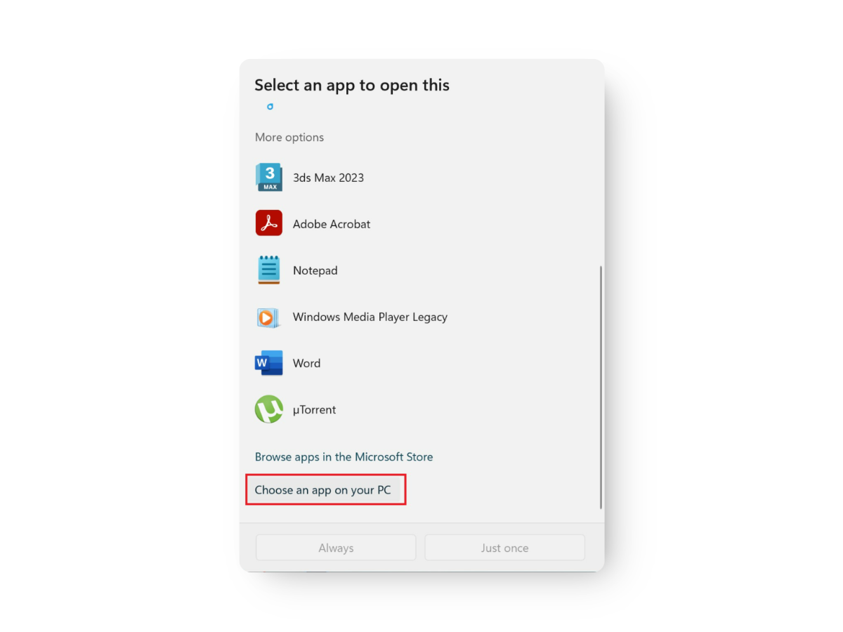 choose an app on your PC option